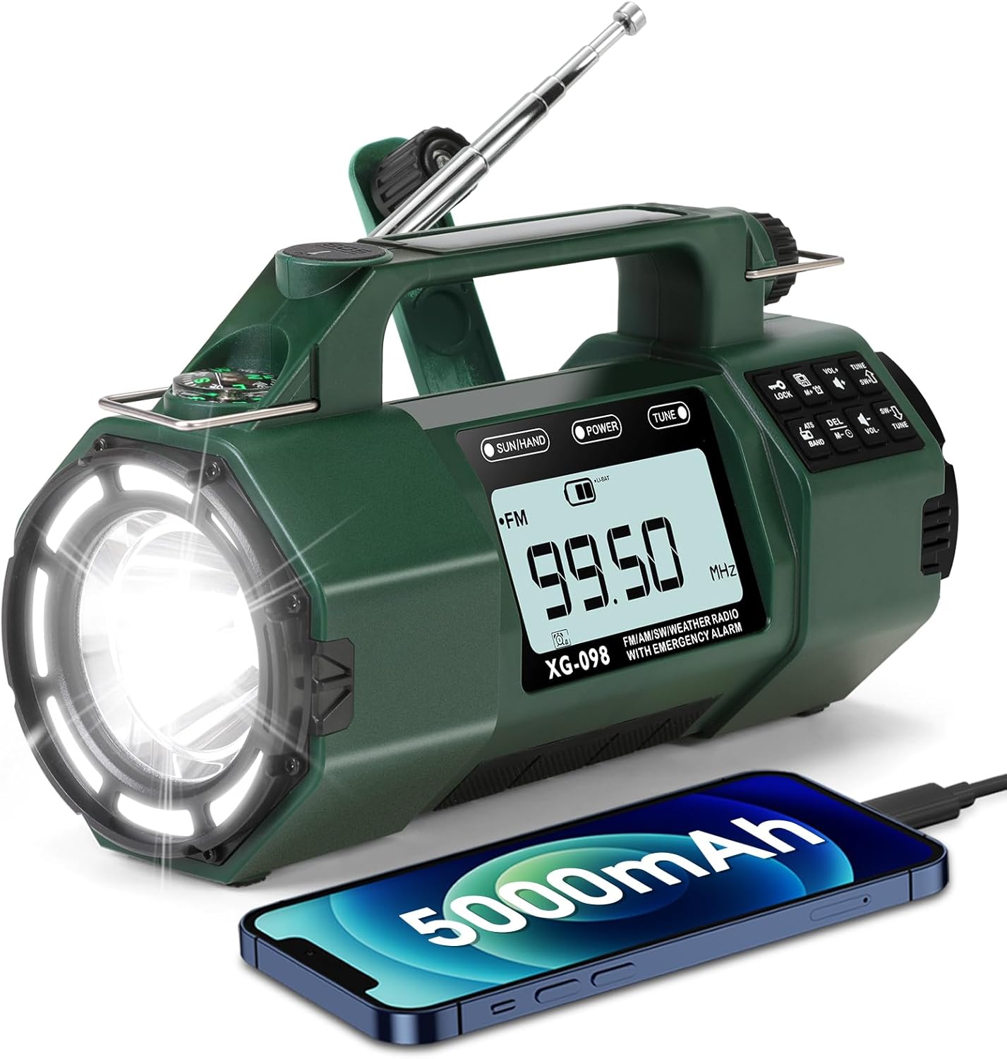 5000mAh Emergency Hand Crank Radio with NOAA Alert Features