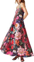 Women Boho Floral Maxi Dress Backless Spaghetti Strap A-Line