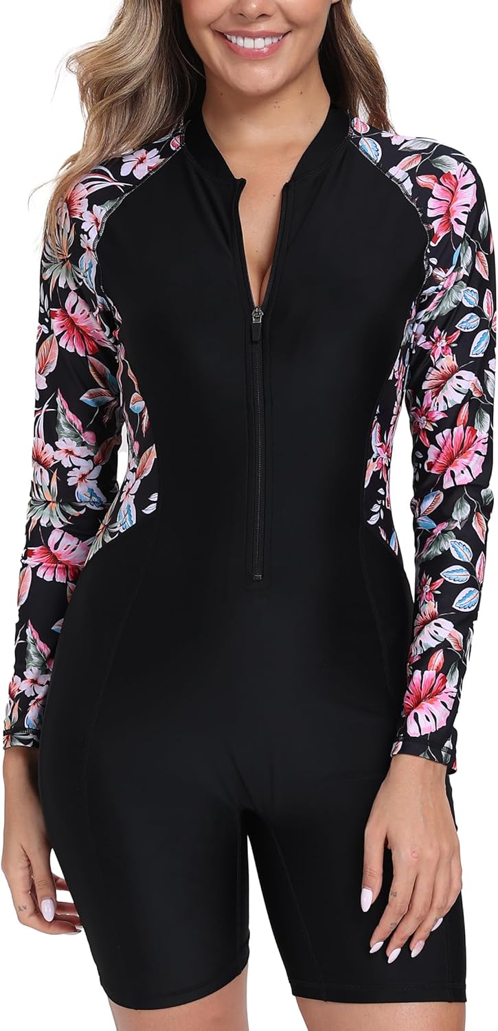 Halcurt Women's Boyleg One Piece Rash Guard for Summer Fun