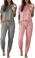 Ekouaer 2 Pack Pajama Sets for Womens Jogger Pants Pjs (Style FCNG)