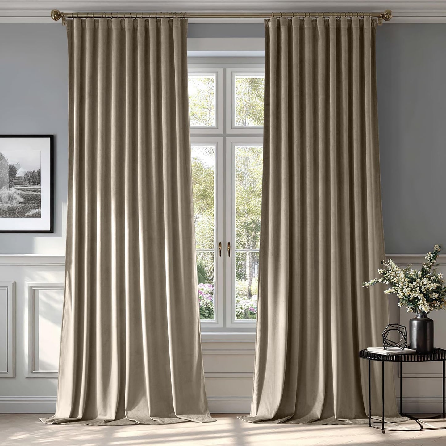MIULEE Taupe Velvet Curtains - Luxury Room Darkening Drapes