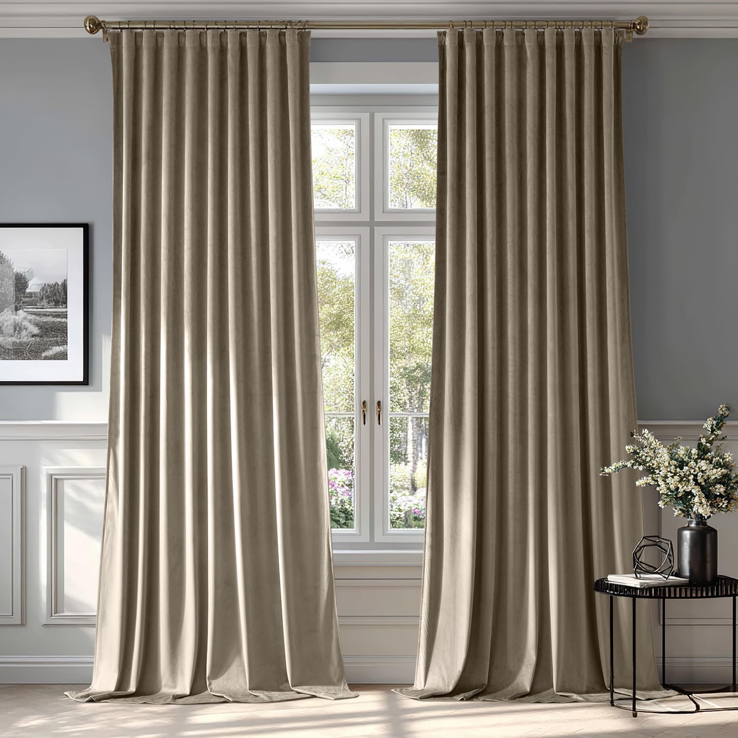 MIULEE Taupe Velvet Curtains - Luxury Room Darkening Drapes