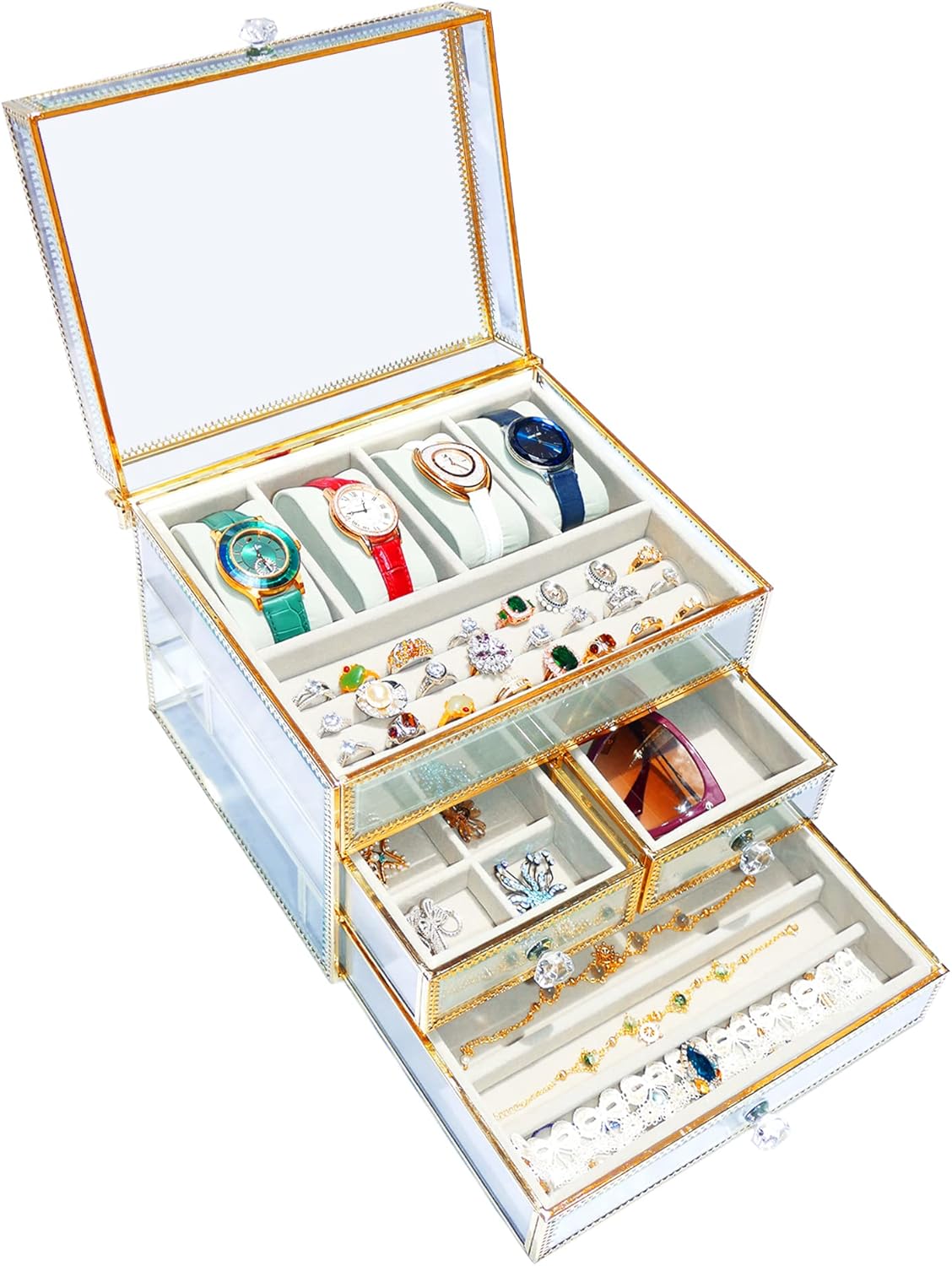 4-Slot Watch Box with Tempered Glass Display