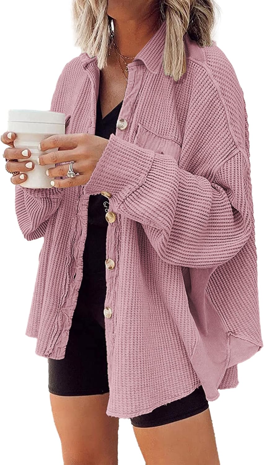 Waffle Knit Shacket for Women - Lightweight Oversized Style