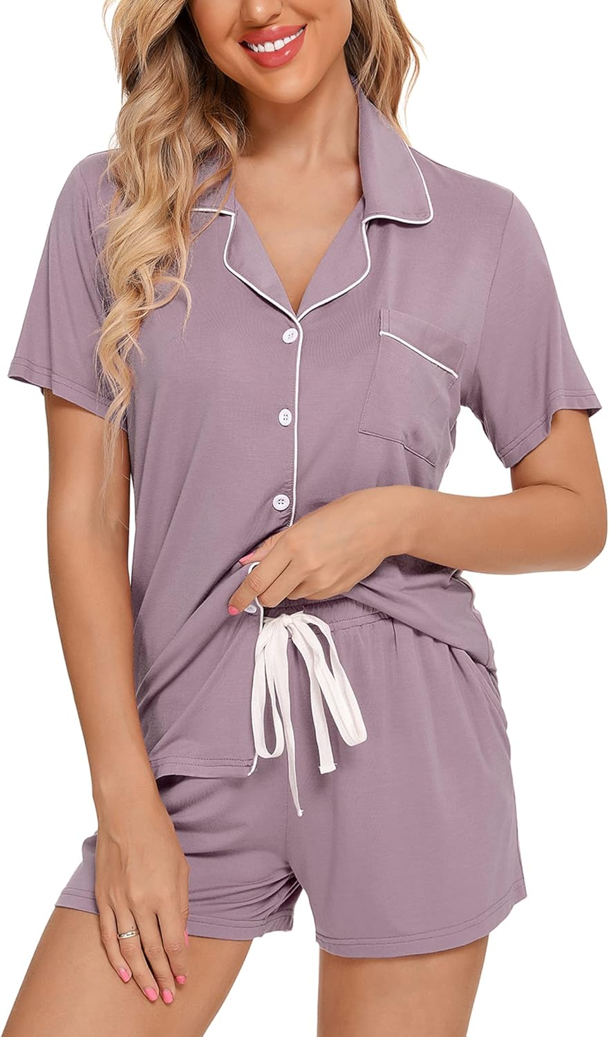 Samring Womens Pajamas Set Short Sleeve Sleepwear for Comfort