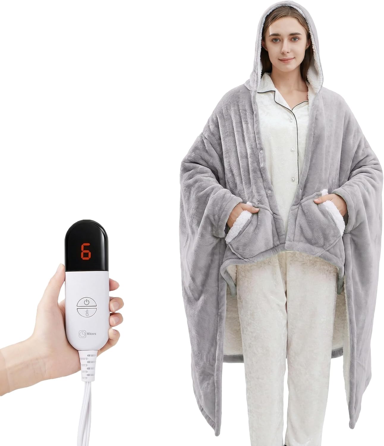 Electric Flannel Throw Blanket with Foot Pocket for Warmth