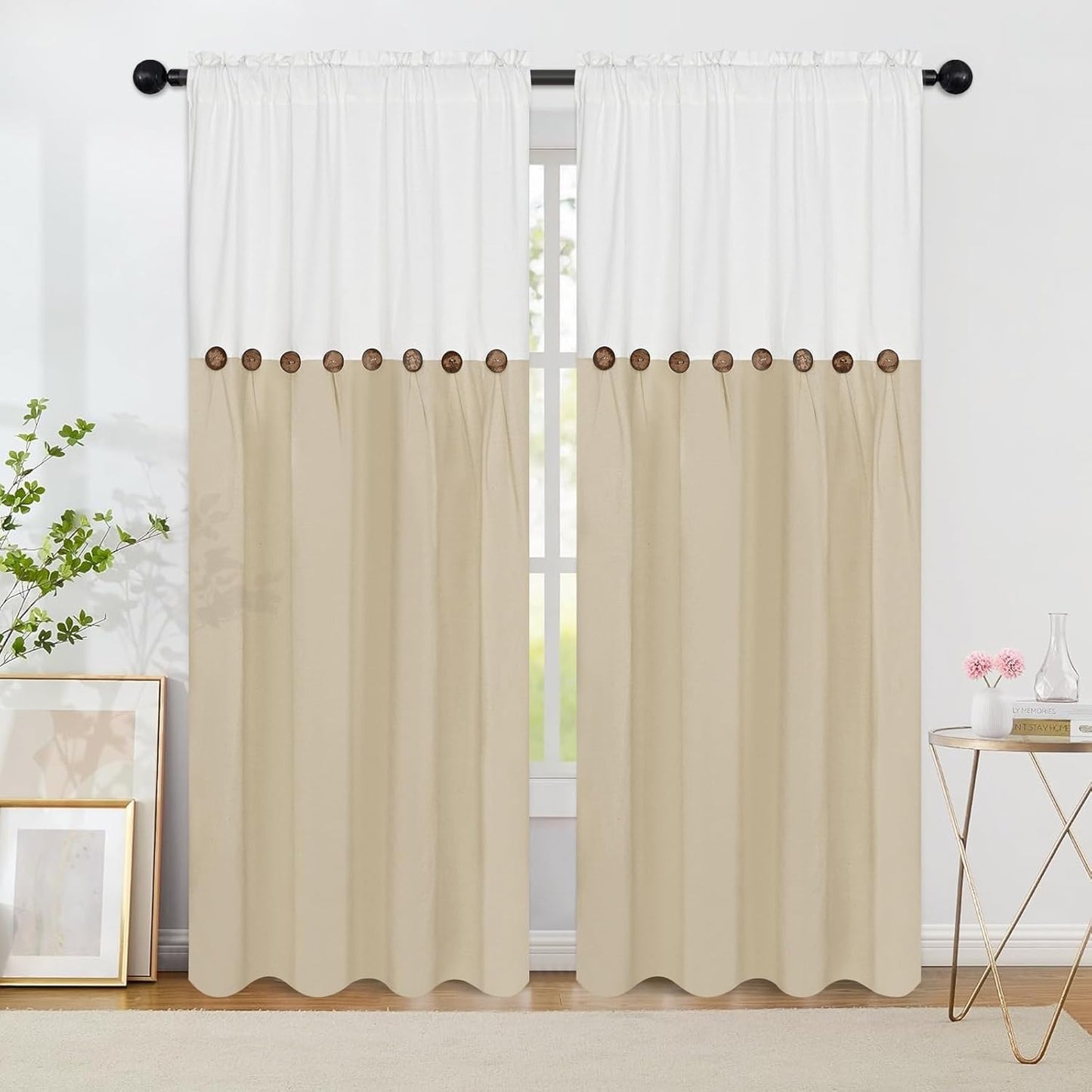 Farmhouse Cotton Linen Curtains for Living Room, 84 Inch Panels