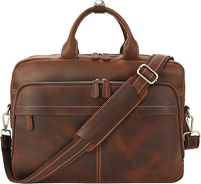 Jack&Chris Leather Briefcase for Men - Retro Business Travel Bag