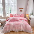 Full Size Girls Lace Bedding Set Bright Pink - Ruffled Duvet Cover