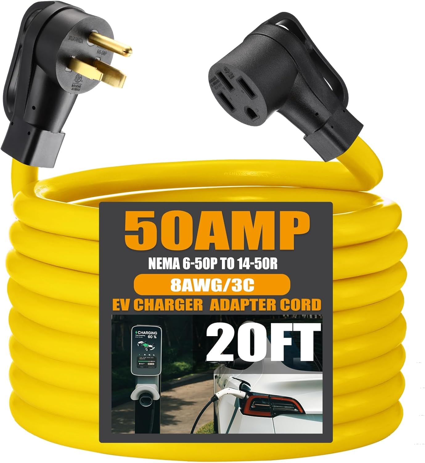 20FT EV Charger Adapter Cord for NEMA 6-50P to 14-50R Use