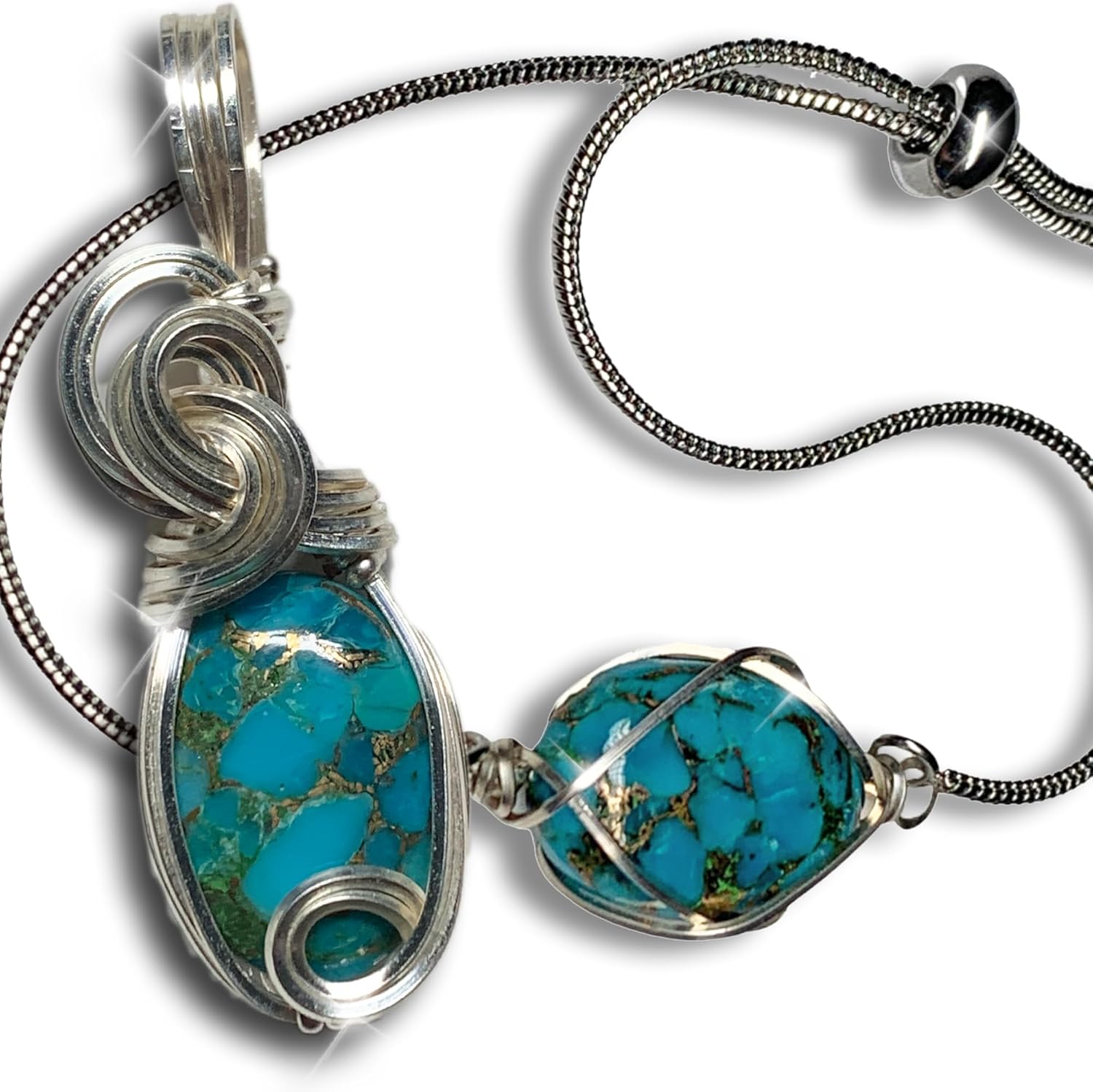 Handmade Birthstone Jewelry - Turquoise Bracelet and Pendant Set