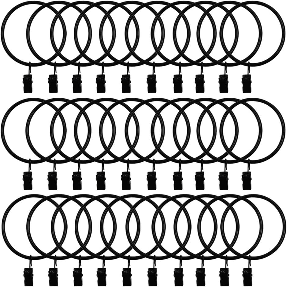Durable 2.5 Black Curtain Rings with Clips