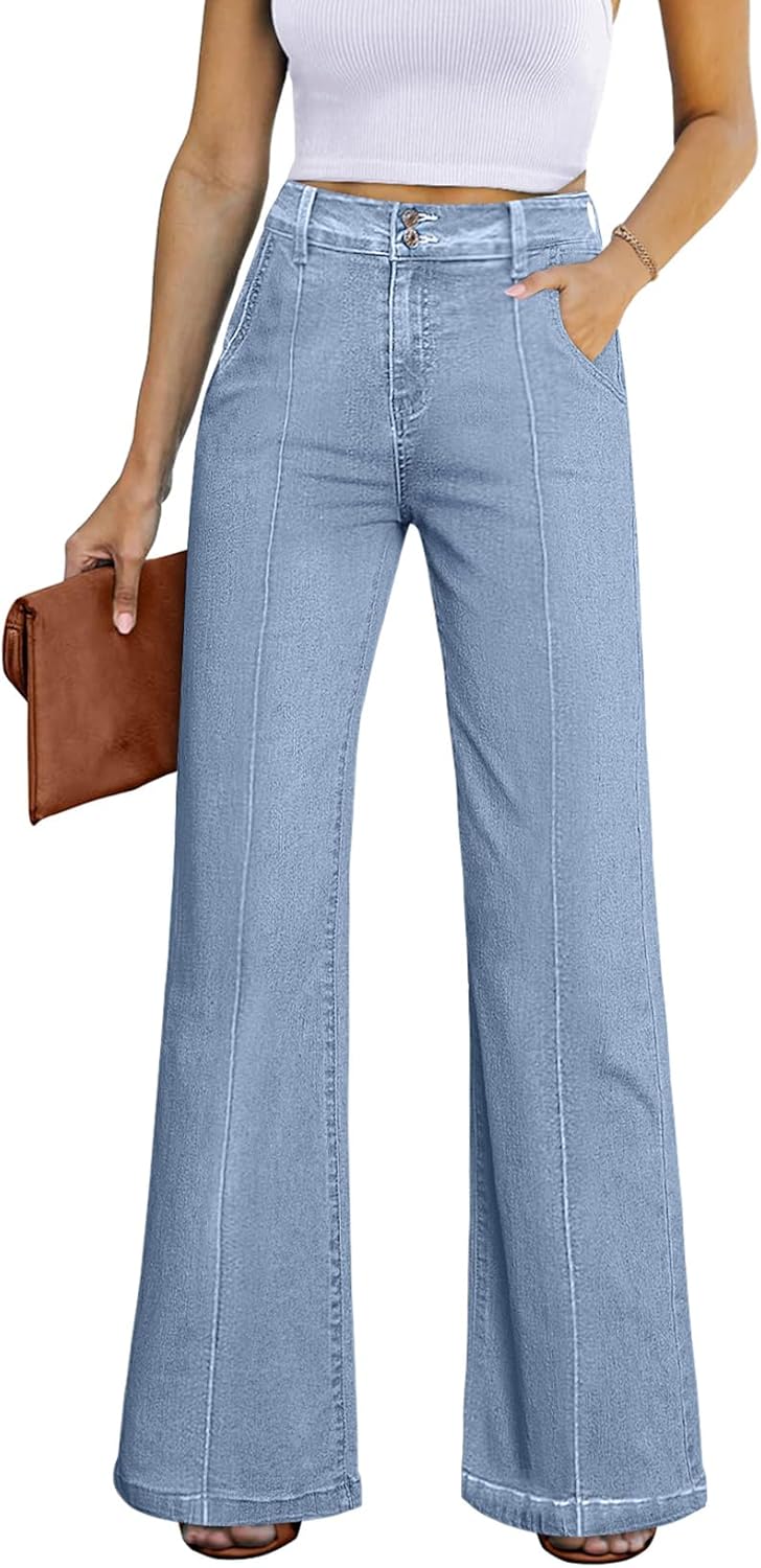 Wide Leg Jeans for Women - Casual Baggy High Waisted Denim Pants