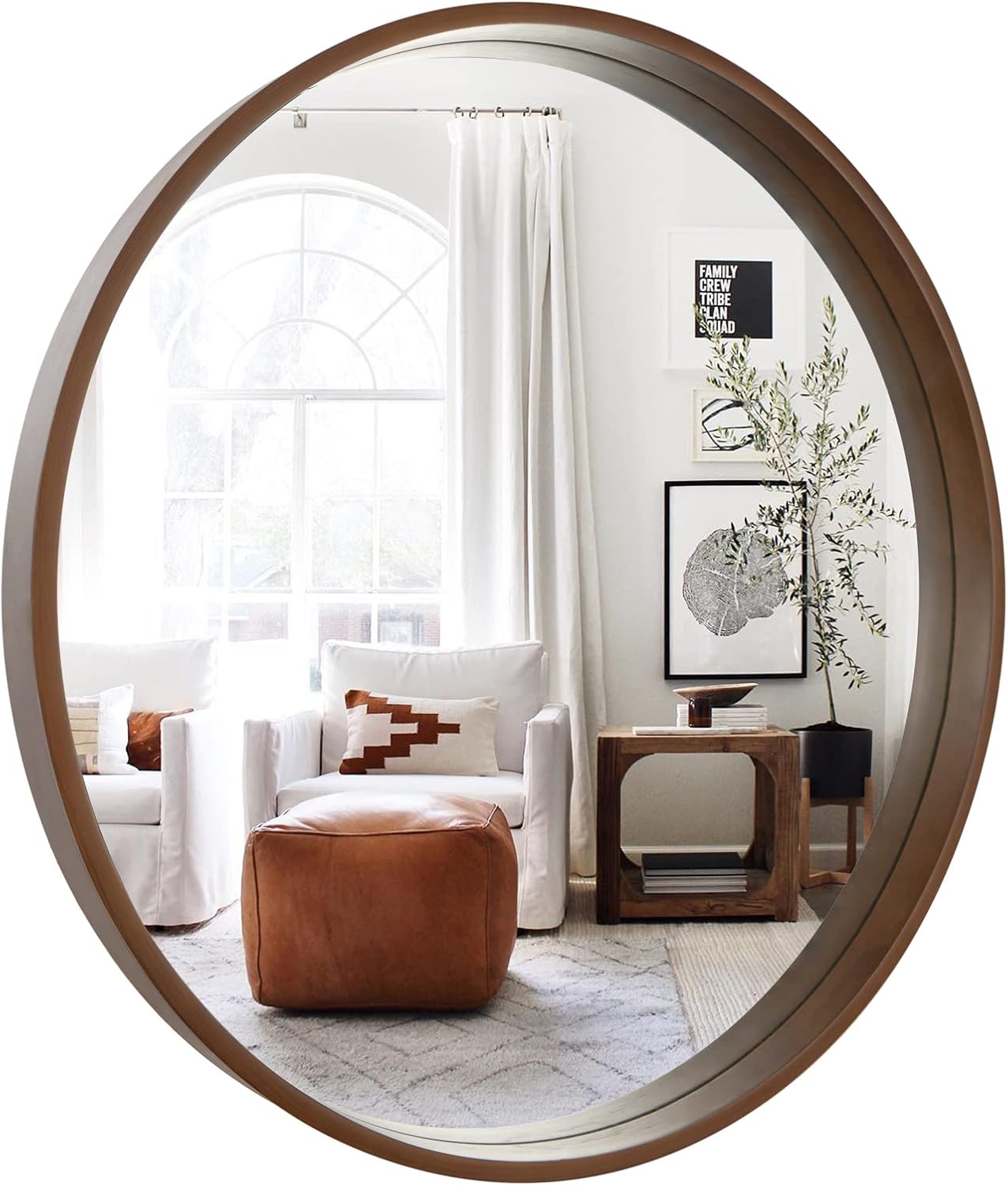 WallBeyond Circle Mirror with Wood Frame for Modern Home Decor