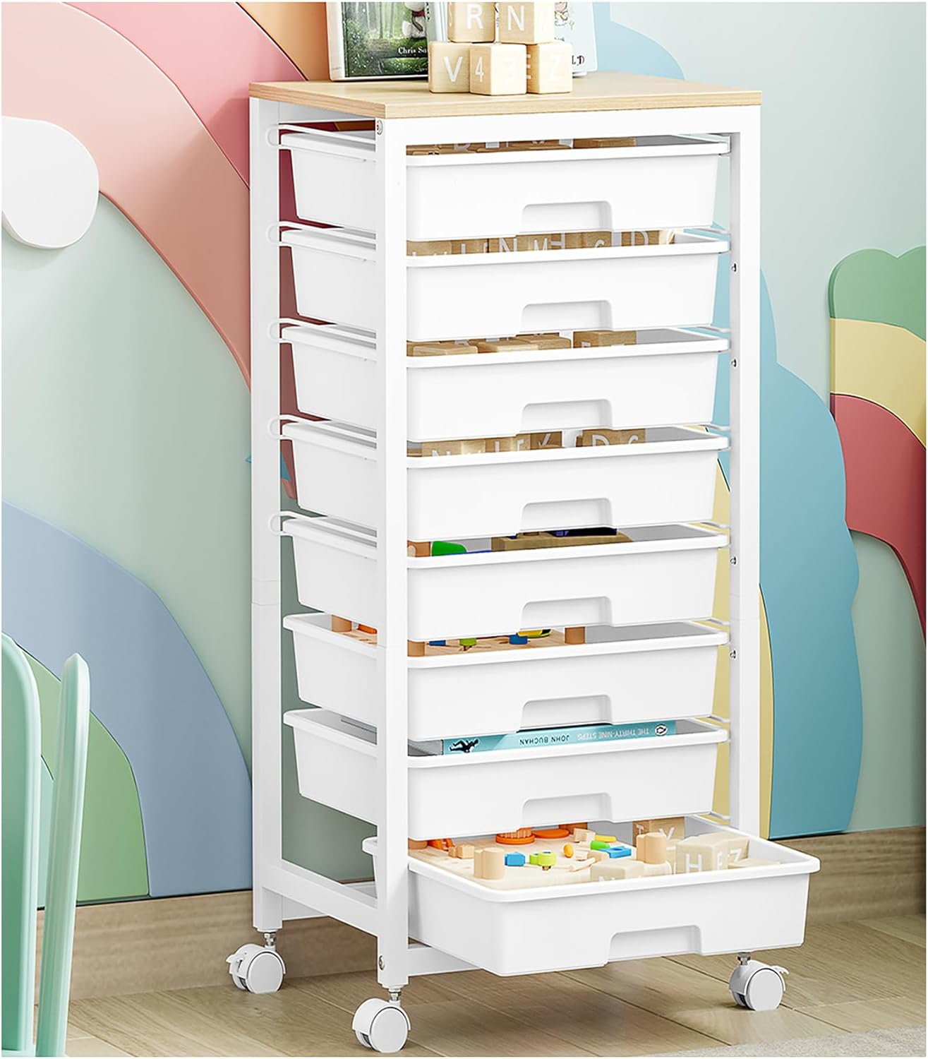 Rolling Cart with Drawers: 8 Drawer Storage Utility Cart