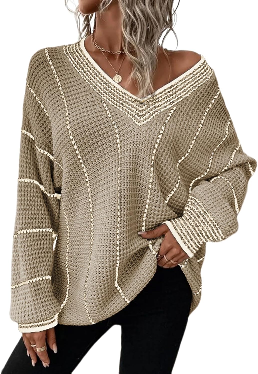 Dokotoo Womens Oversized Striped Tunic Sweaters for Casual Style
