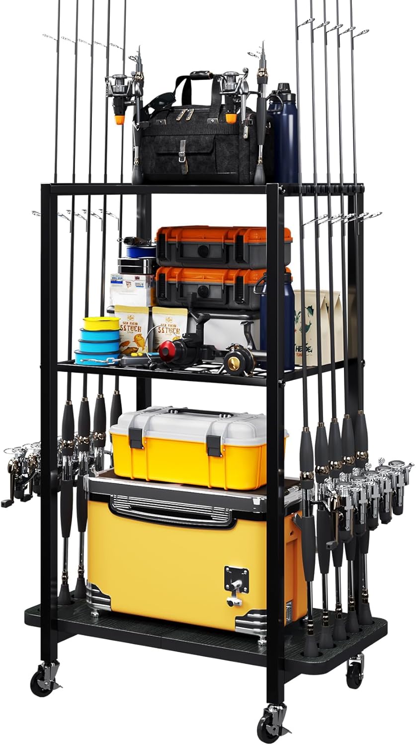 Fishing Rod Holder for Garage - 10 Rod Storage Organizer Rack