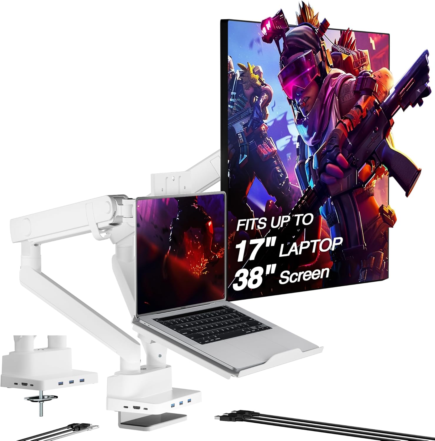 AVLT Dual Monitor Arm Desk Mount with Laptop Tray and Docking Station