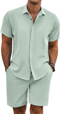 COOFANDY Men's Summer Beach Outfit 2-Piece Linen Texture Set