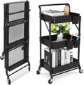 Foldable 3 Tier Metal Utility Rolling Cart - Space-Saving 3-Tier