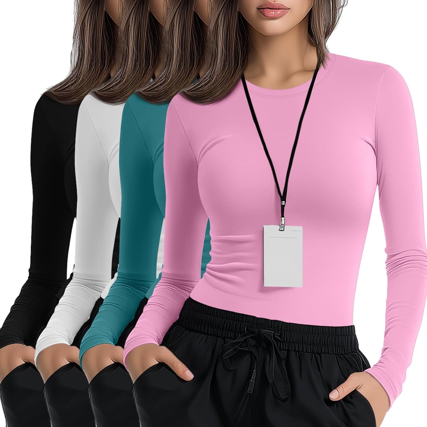 4 Pack Women's Long Sleeve Underscrub Shirts for Comfort