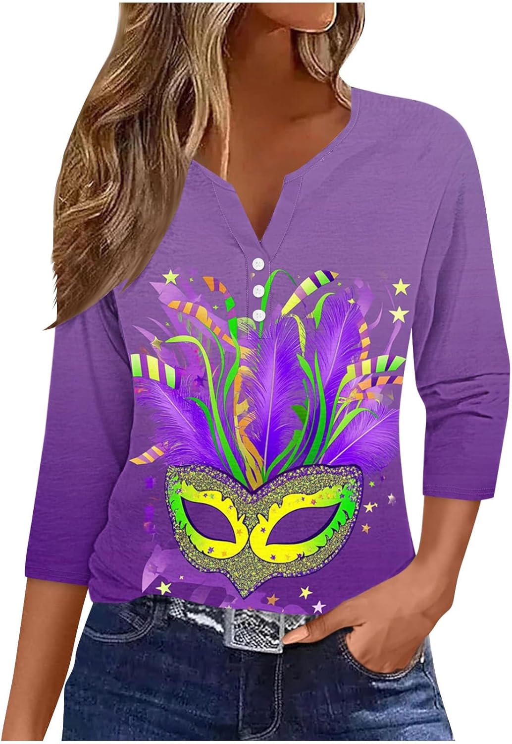 Mardi Gras Henley Shirt - Festive Parade Style!