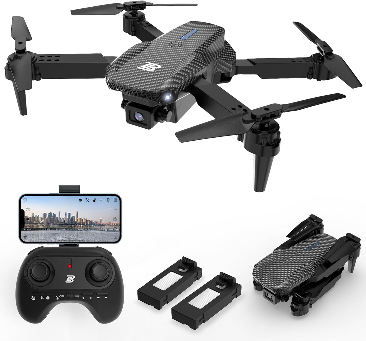 BEZGAR BD101 Drone - 1080P Camera, Foldable, Gesture Selfie, 2 Batteries