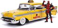 1957 Chevrolet Bel Air Taxi Yellow Die-cast Model with Deadpool Figure