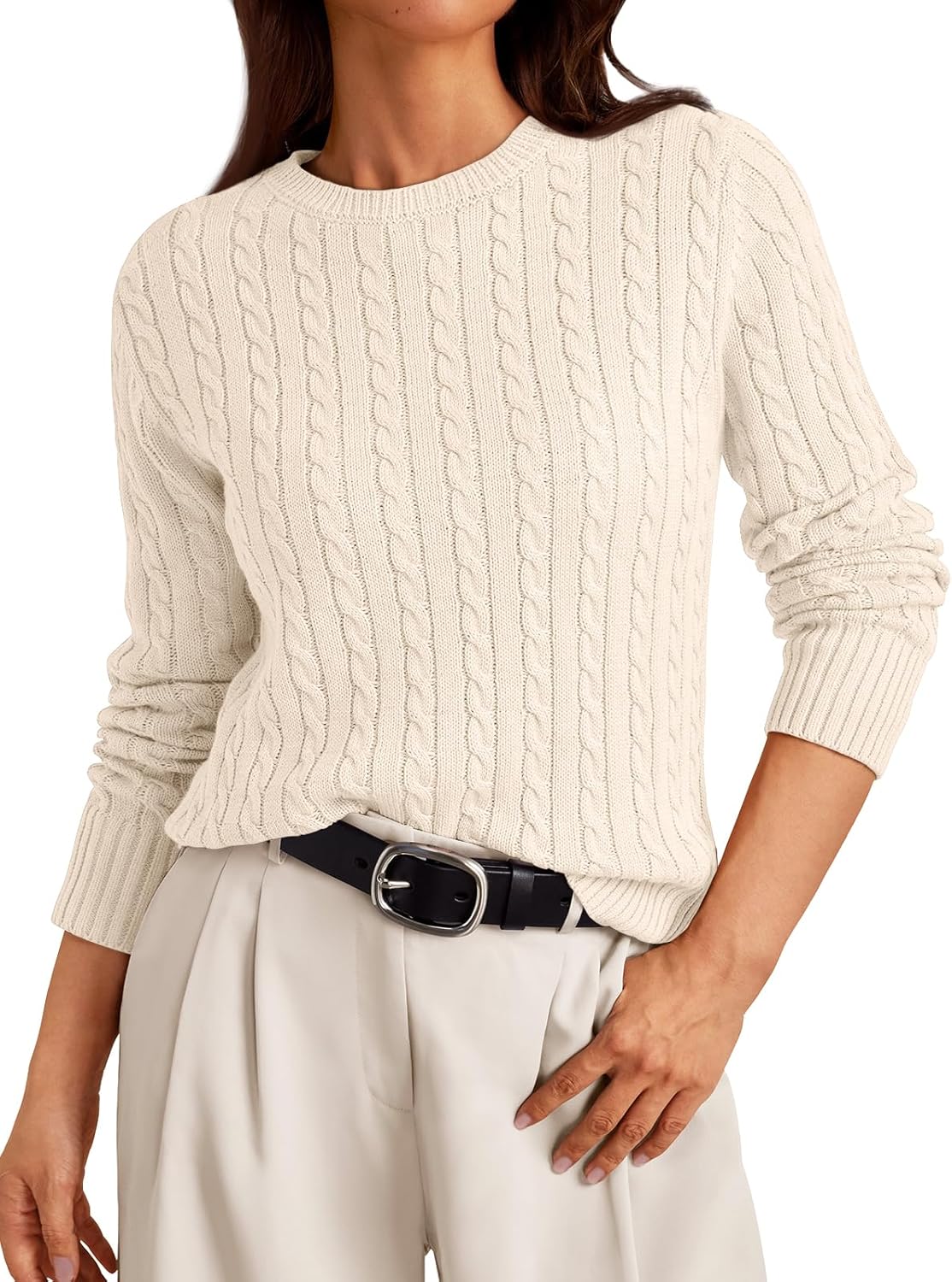 LILLUSORY Womens Lightweight Cable Knit Classic Pullover Sweater