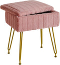 IBUYKE Stool Chair with Storage Space - Faux Fur Pink Ottoman