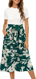 Women Summer Midi Dress Ribbed Short Sleeve - Modest Work Dress