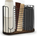 3-Compartment 18oz Coffee Cup Dispenser Rack with Wood Base