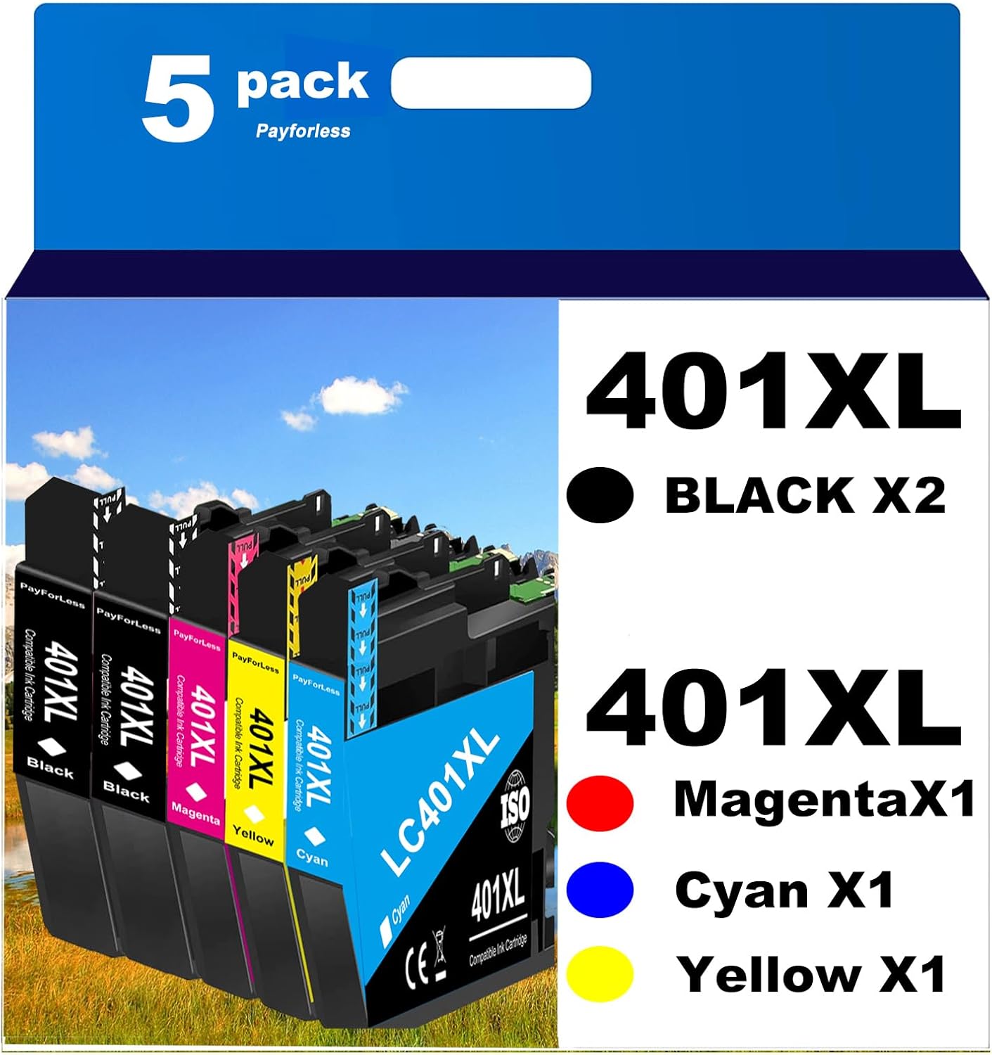 PayForLess LC401XL Ink Cartridges for Brother Printers 5 Pack