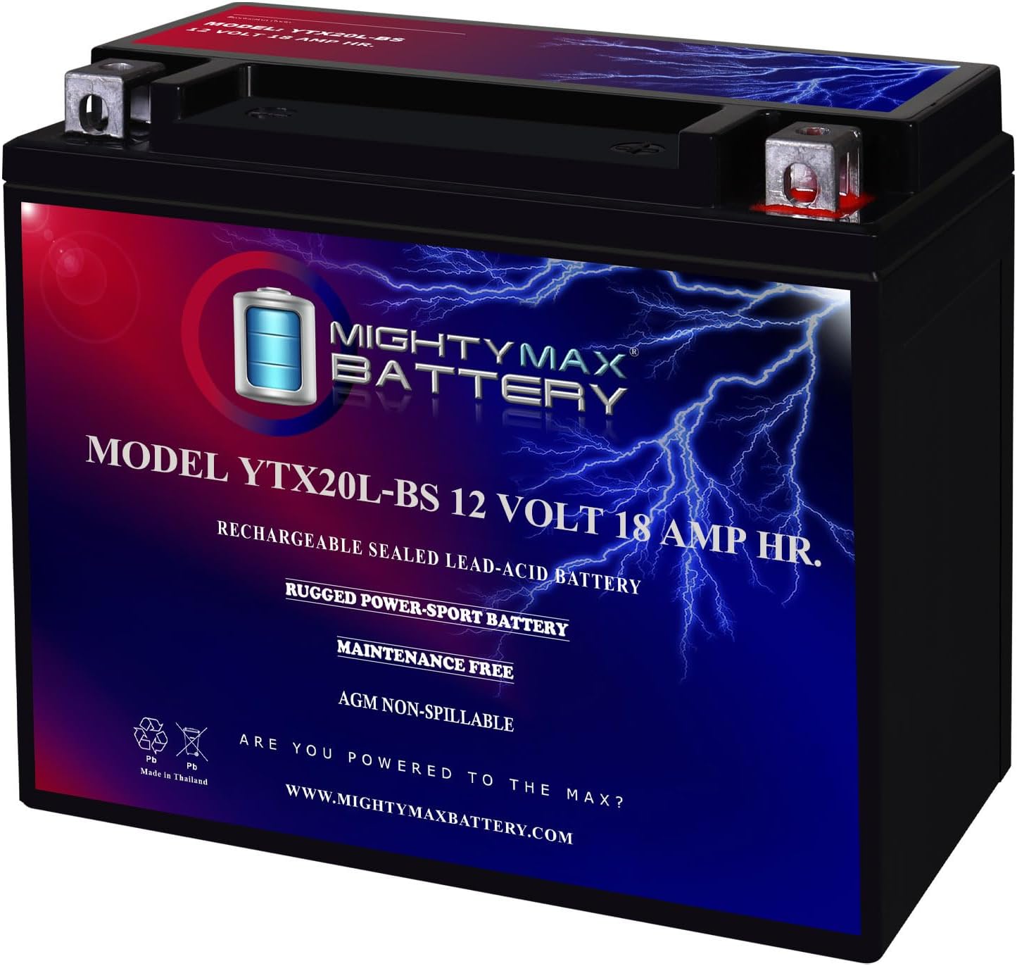 Mighty Max Battery YTX20L-BS - Reliable 12V Motorcycle Power