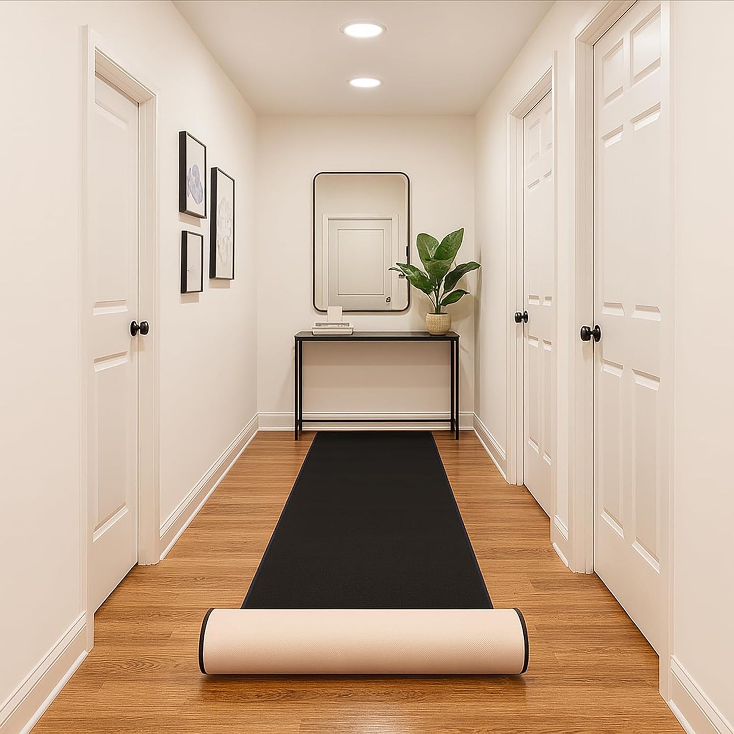 Custom Size Black Solid Rubber Backed Non-Slip Stair Runner Rug