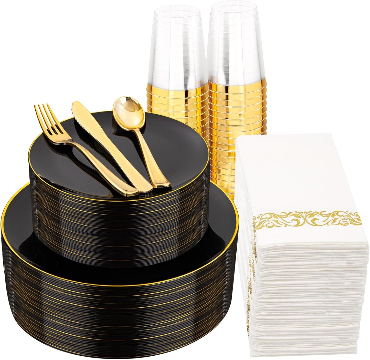 Golden Edge Black Dinnerware Set - Elegant & Durable