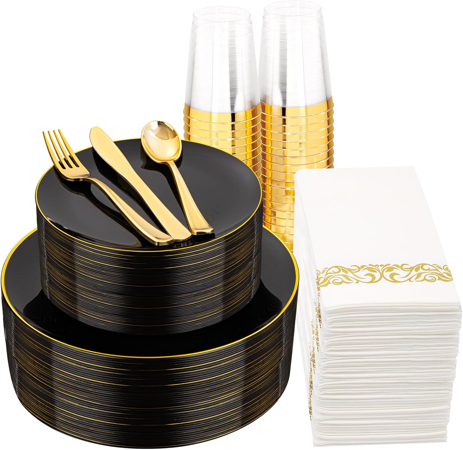 Golden Edge Black Dinnerware Set - Elegant & Durable