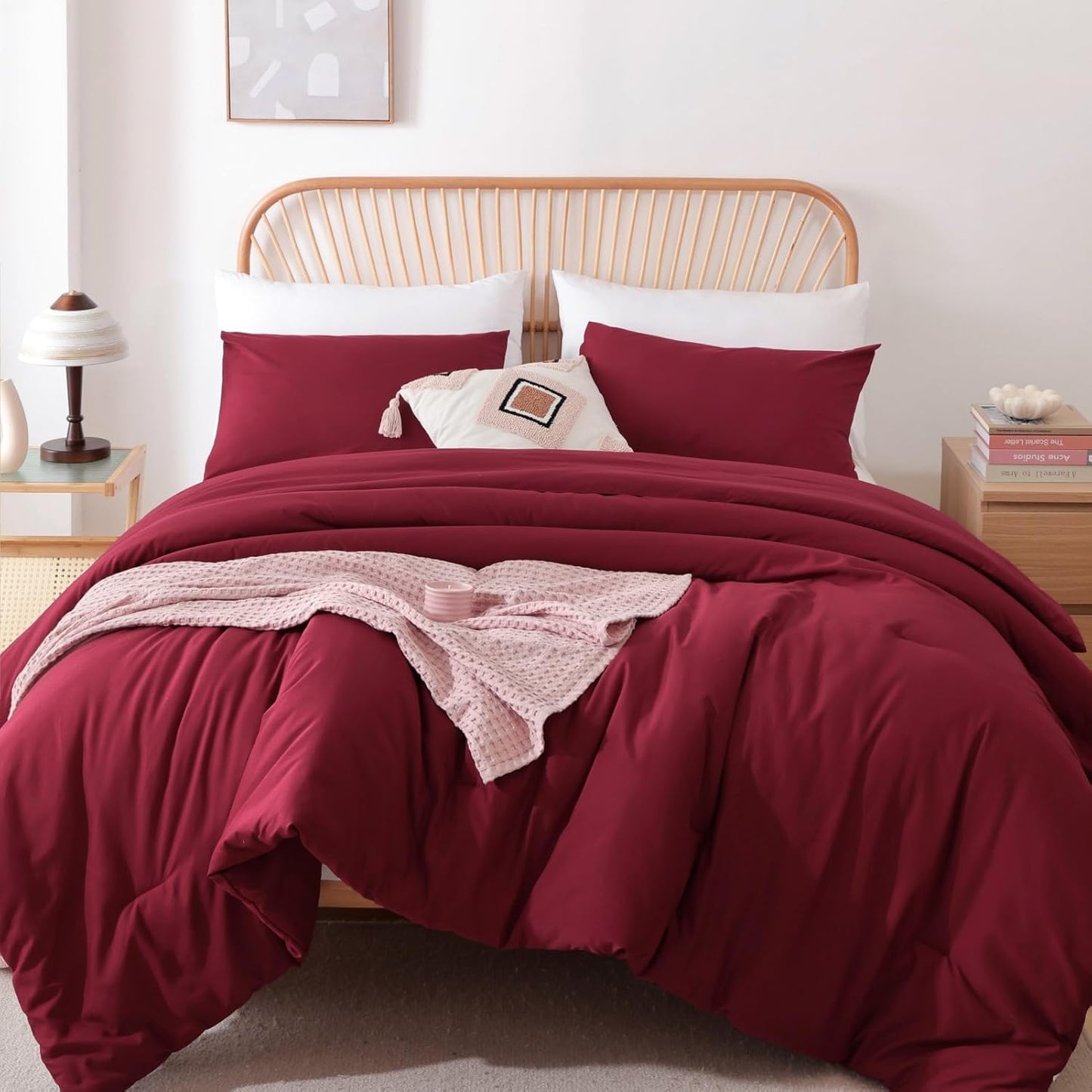 ROSGONIA Twin Comforter Set for College Dorms - Dark Red Style