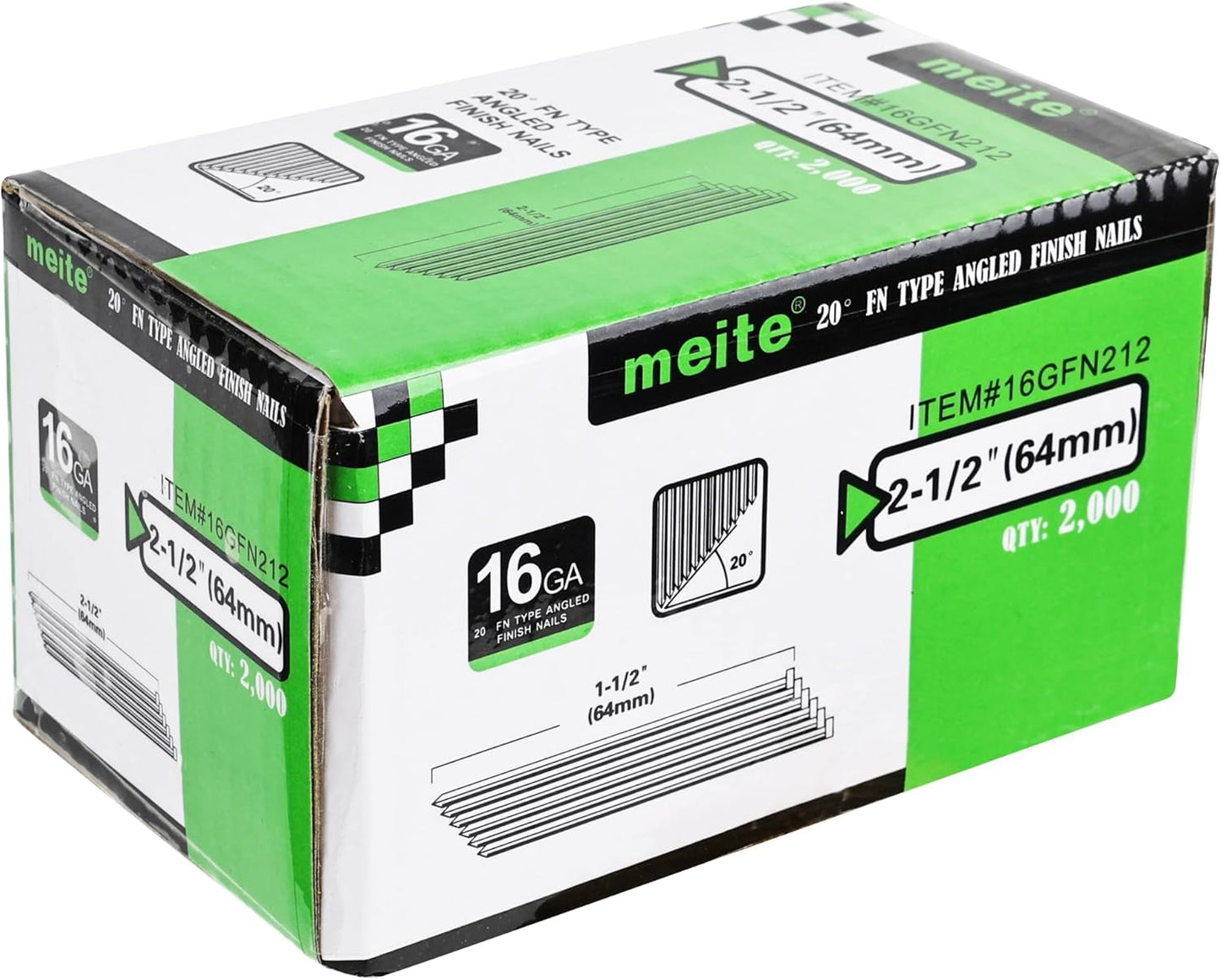 meite 16 Gauge 20 Degree Angled Finish Nails for Woodworking