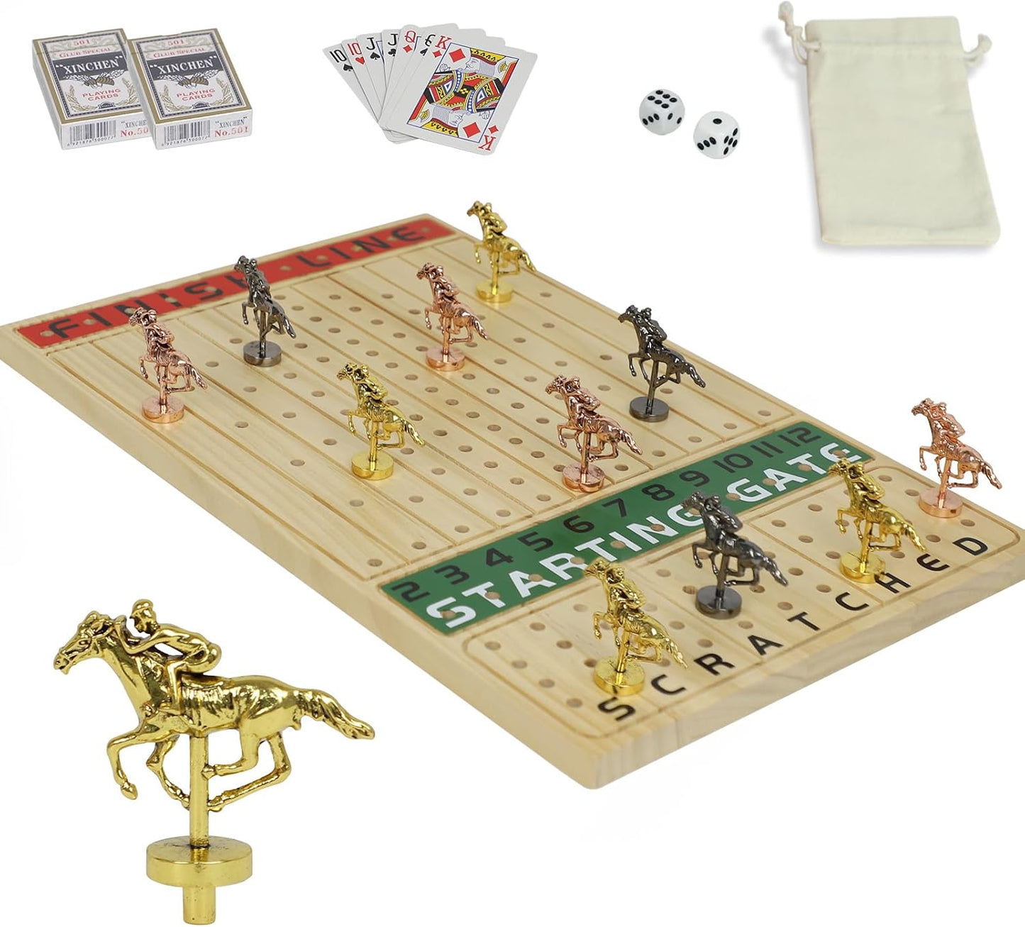 Deluxe Horse Racing Board Game with Metal Horses and Dice
