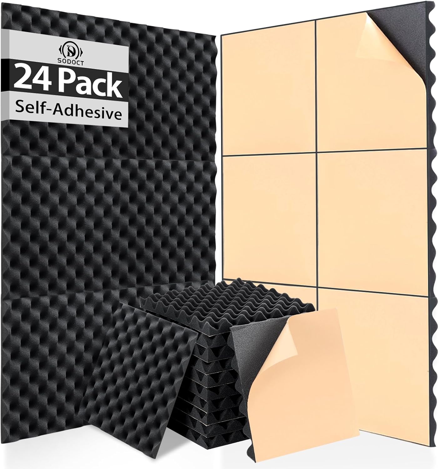 24 Pack Self Adhesive Acoustic Foam Panels for Soundproofing
