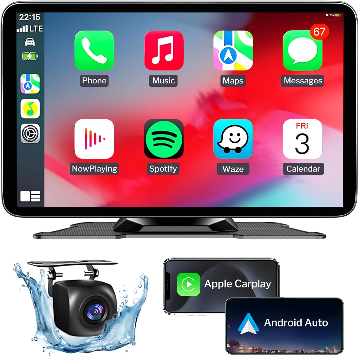 Wireless Apple Carplay Screen - 7in HD Portable Car Stereo