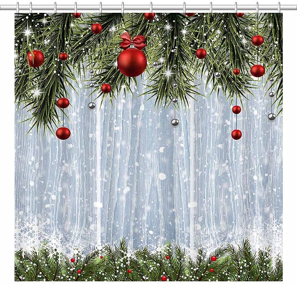 Rustic Wood Christmas Shower Curtain Set