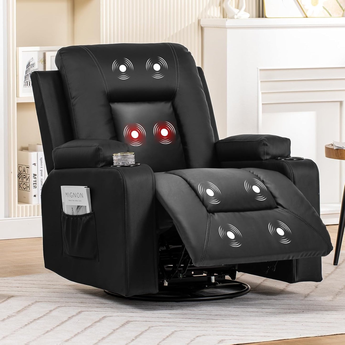 COMHOMA Swivel Rocker Recliner with Massage & Heat - Black