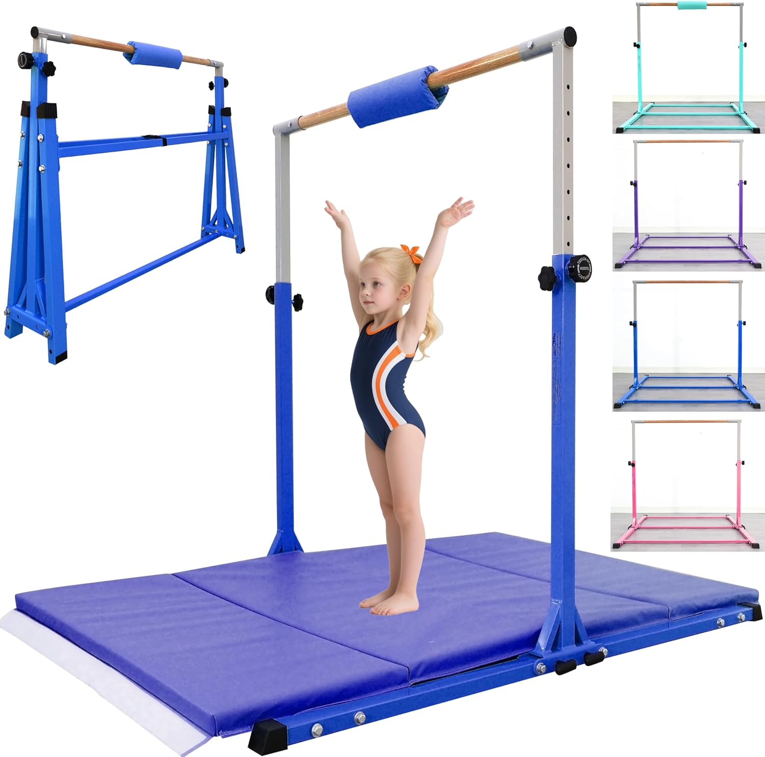 Foldable Gymnastic Bar for Kids & Teens - Adjustable Height 5FT/6FT