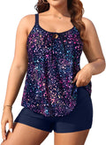 Women Plus Size Tankini Swimsuit 2 Piece - Flowy Top with Shorts