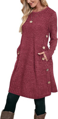 Fall and Winter Tunic Dress with Pockets - Button Side Detail