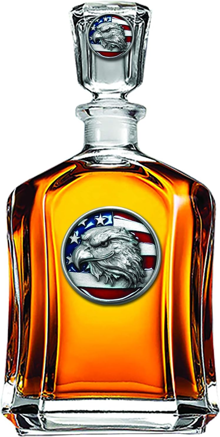 Heritage Pewter Eagle Head Capitol Container - 24 OZ Glass Decanter