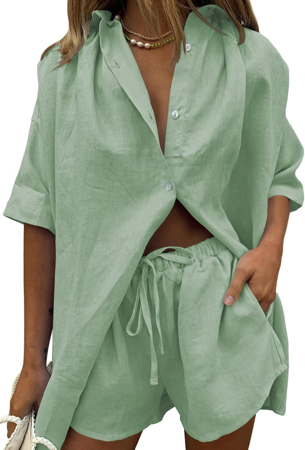 Fixmatti Women 2 Piece Outfit Summer Short Sleeve Set for Style