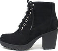 Soda Women Lug Sole Chunky Heel Combat Ankle Bootie - Suede Look